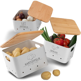 Коробки для зберігання картоплі MNKsolution (3 шт) з кришкою - для картоплі, овочів, цибулі, часнику - органайзер для кухні, контейнери для продуктів (білий)