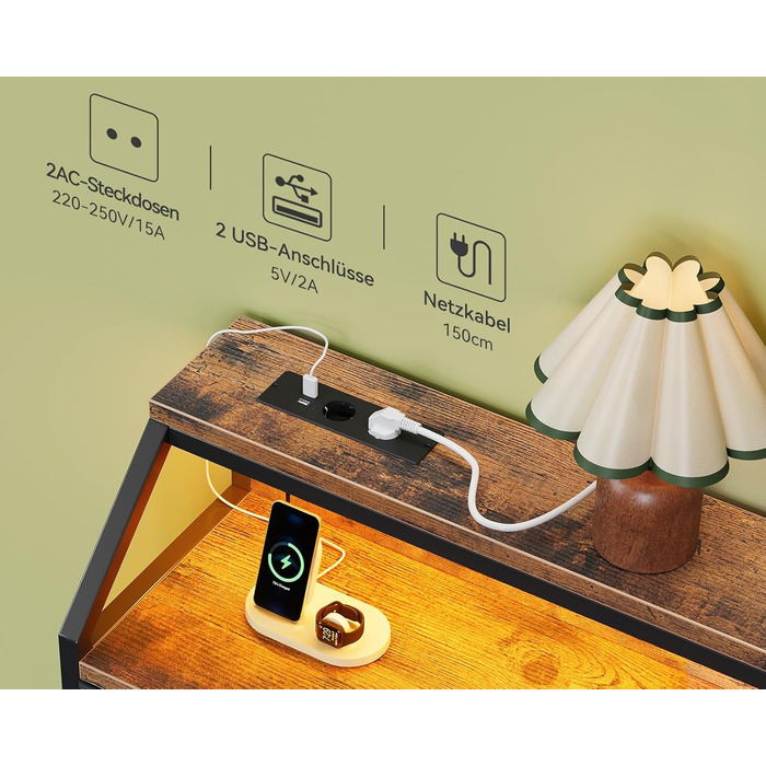 Комод ODK з висувними ящиками, 9 тканинних ящиків, 2 розетки, 2 USB-порти, LED-підсвітка, для спальні/вітальні, вінтажний стиль