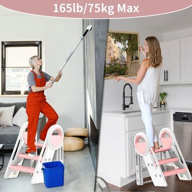 Дитячий табурет-сходилка 2-3 сходинки, регульована висота, складана, для ванної, дитячої кімнати, кухні (рожевий + білий)