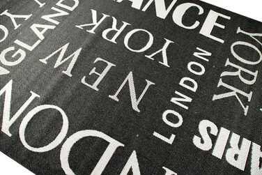 Килим мрії кухонний бігун плоский тканий килим сизаль зовнішній вигляд сучасний дизайн міста Нью-Йорк Лондон Париж Сіті в білому кольорі Розмір 80x200 см (60x110 см, чорний білий)