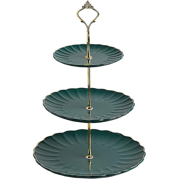 Стійка для тістечок Sweejar Home з кераміки, 3 яруси, для весілля, десертів, тістечок, чаювання, сервірування їжі (Смарагдовий)