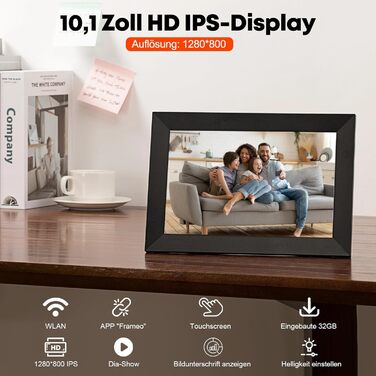 Цифровий фоторамка Hiyyaa з Wi-Fi, 10.1 дюйма, 32GB, IPS LCD сенсорний екран, Frameo App для обміну фото та відео