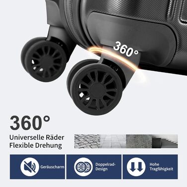 Набір валіз LALAHO 2 шт. з косметичкою, ABS+PC, телескопічний ручка, ручна поклажа, градієнтний дизайн (Чорний-2)