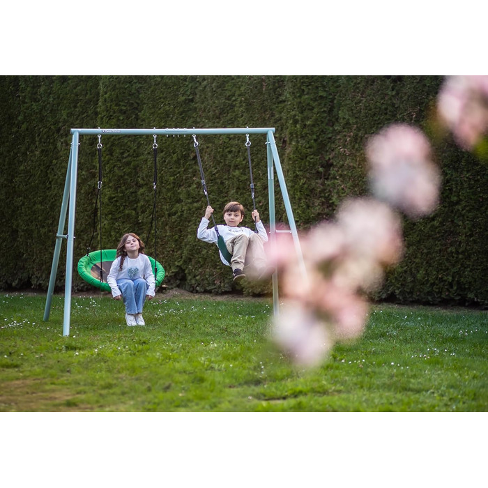 Гойдалка-гніздо для саду HyperMotion Storchennest з А-рамою, 2 місця, 150 кг, зелено-сіра (HYP1)