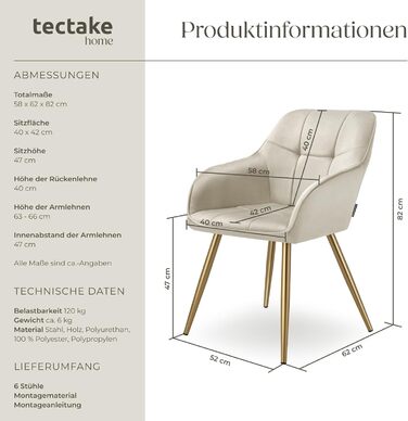 Тумба tectake® з велюру, 6 шт. у наборі, кремового кольору з золотим, для вітальні та їдальні