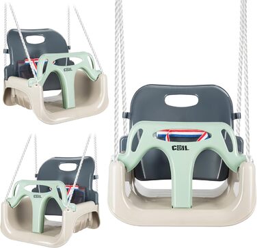 Дитяча гойдалка COIL 3-в-1 для дому та вулиці з регулюванням спинки, оливковий колір