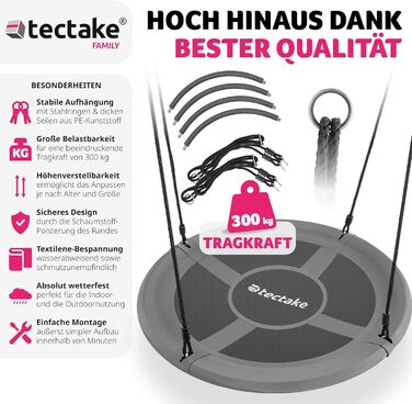 Шоукель Tectake® Nestschaukel: зручний та міцний гамак-шоукель для дітей та дорослих. Максимальне навантаження до 300 кг. Підходить для саду, дитячої кімнати. Діаметр 120 см та 100 см.