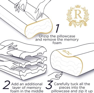 Подушка Royal Therapy з піною Memory Foam, 4 шари, бамбук, регульована висота, для тих, хто спить на боці