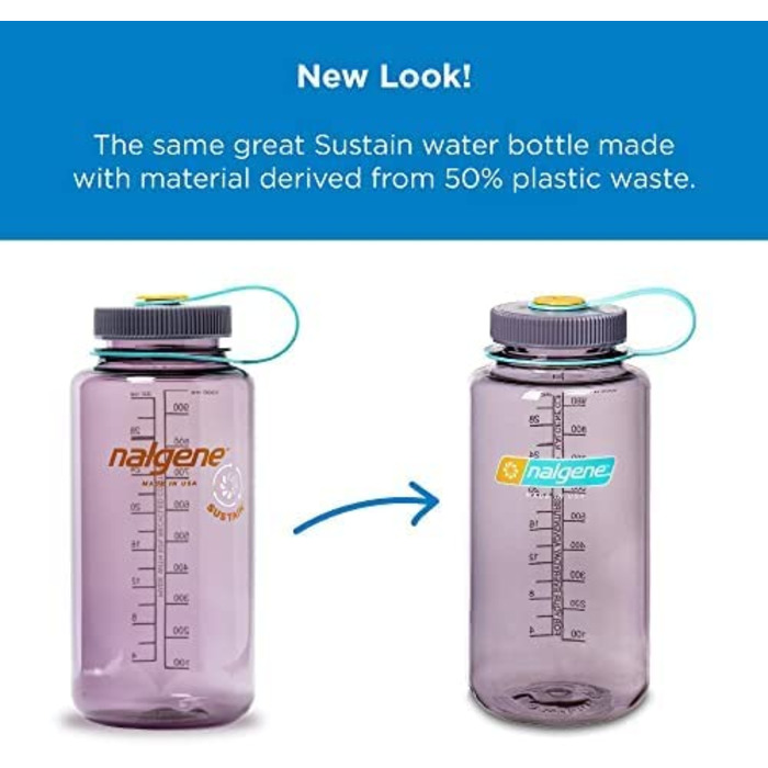 Пляшка для води Nalgene Sustain Tritan без вмісту бісфенолу А, виготовлена з 50 пластикових відходів, об'ємом 900 мл, з широкою шийкою (32 Унції, Зелений папуга)