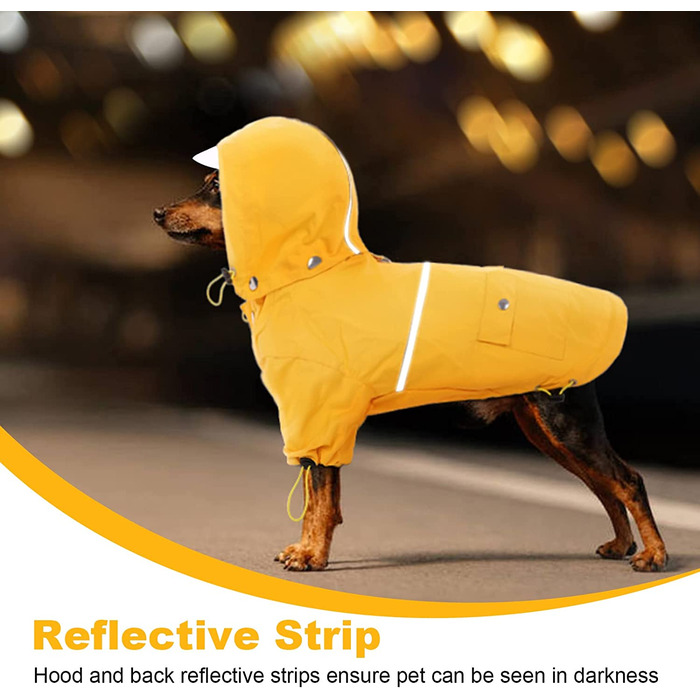 Водонепроникне пальто для собак, дощовик для собак зі знімним капюшоном, дощовик для собак, дощовик для собак, пончо від дощу із захисною світловідбиваючою смугою для маленьких собак середнього розміру (Жовтий, L) L жовтий