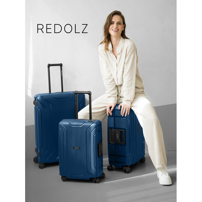 Набір валіз REDOLZ Hartschalen 3-ті, без замка-блискавки, з 3-точковим закриттям, з поліпропілену, 4 подвійні колеса, TSA-замок, для жінок та чоловіків (Essentials 15), Navy Blue, L (75 см)