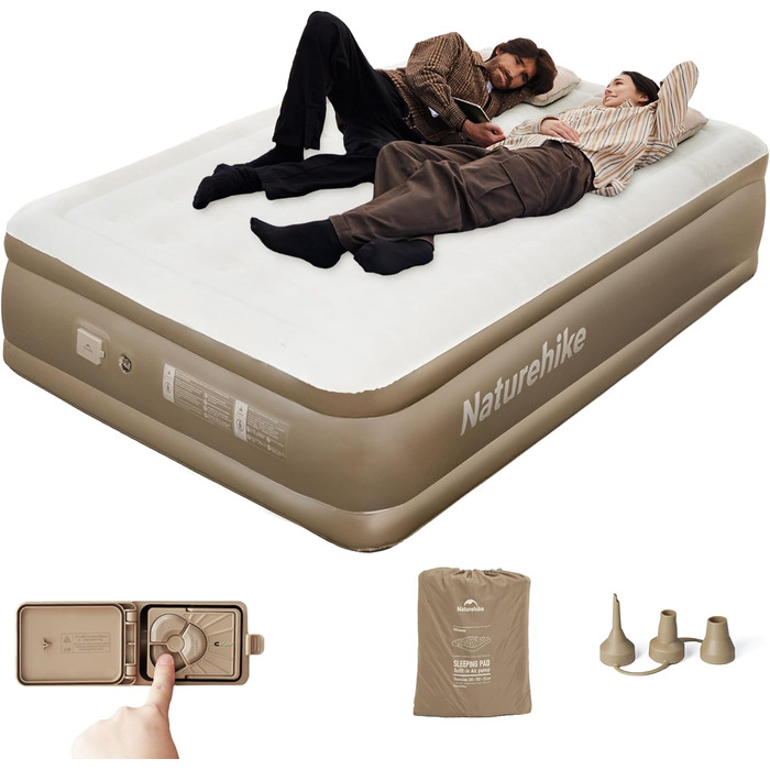 Надувний матрац Naturehike 2 особи, самонадувний з акумуляторним насосом, 198x152x45 см для кемпінгу та дому, легкий, зручний, швидко надувається