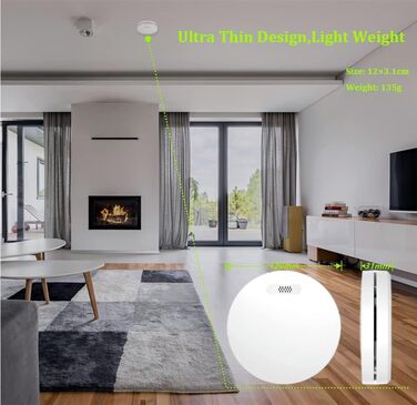 Набір димових сповіщувачів Rauchmelder 5шт. з батареєю на 10 років, плоскої форми, сертифіковані TÜV Rheinland, з функцією вимкнення звуку, 85dB, автономні, чутливі, білі