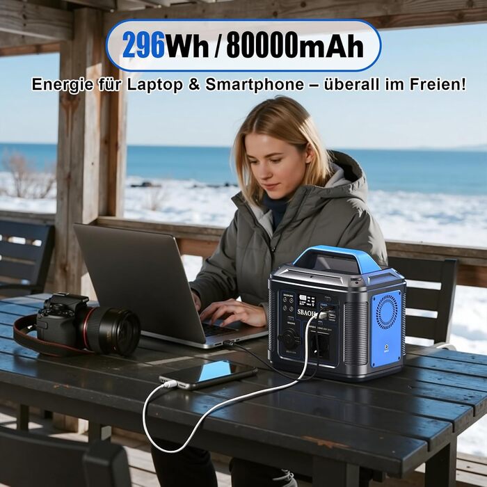 Портативна електростанція SBAOH 538.7Wh сонячний генератор, акумулятор з виходами AC/USB, 300W для подорожей, кемпінгу, відпочинку на природі та надзвичайних ситуацій