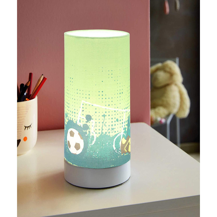 Стельова лампа EGLO Tabara, дитяча футбольна лампа, настінна лампа для дітей, стельова лампа з дерева зеленого, білого, чорного кольорів, з сатинованого скла, E27 (настільна лампа)