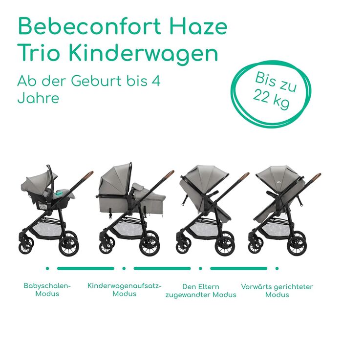 Дитяча коляска Bebeconfort Haze Trio 3-в-1, 0-4 роки, до 22 кг, i-Size, компактна, Tinted Stone