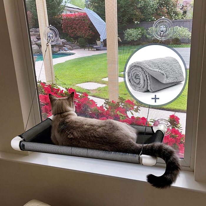Сидіння біля вікна для кішок Afufu, аксесуари для кішок, крісло біля вікна, лежак для кішок, гамак для скелелазіння, котяча кішечка, 10 кг (Максимальна вага 15 кг)