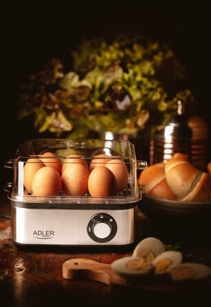 Електричний яйцеварка Adler AD 4486 на 8 яєць, 800 Вт, срібно-чорний колір