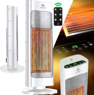 Обігрівач KESSER® 2000W з пультом керування, тихий, енергозберігаючий, керамічний, з осциляцією 80°, таймером 24 год, білий