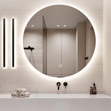 LED дзеркало для ванної кімнати з підсвічуванням, круглий дзеркало для макіяжу, сенсорна кнопка, без рамки (40 см), 40x40 см, біле світло