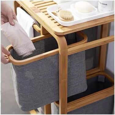 ОГОЛОШЕННЯ. Бамбуковий кошик для білизни CON XL, полиця для ванної кімнати, бамбукова вішалка для білизни, мішок для білизни, полиця для ванної кімнати, сортувальник білизни (сірий)
