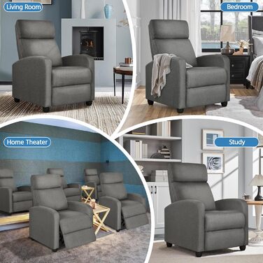 Крісло-релакс Yaheetech з регульованим нахилом, штучна шкіра, для вітальні, спальні, домашнього кінотеатру (сірий)
