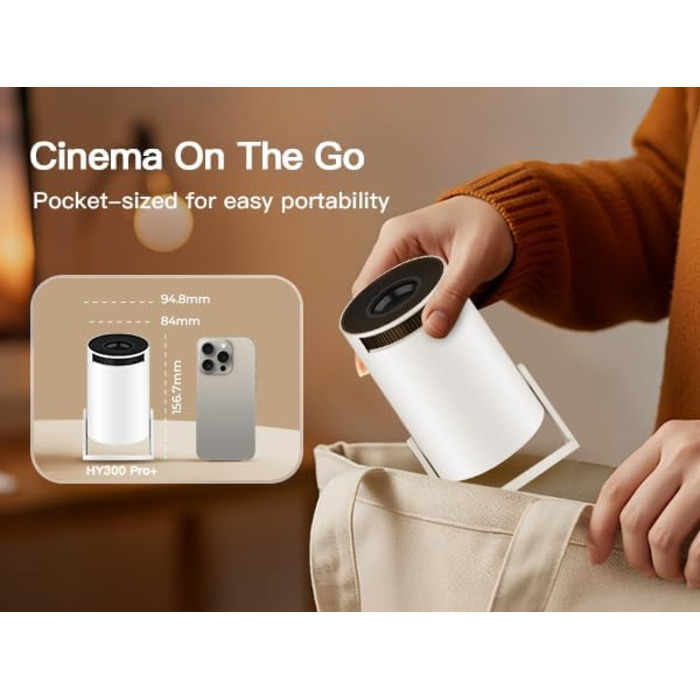 Портативний проєктор LYNCAST HY300 Pro з Wi-Fi, Bluetooth та Android 11. Підтримка 1080P/4K, поворотний на 180°, для домашнього кінотеатру та використання на відкритому повітрі