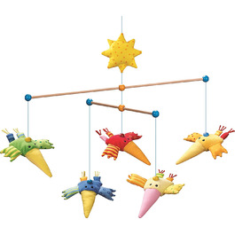 Мобіль, щебетунки HABA 1103, дитячі іграшки для підвішування з 5 знімними тканинними птахами і жовтим сонцем, дитячі іграшки для малюків