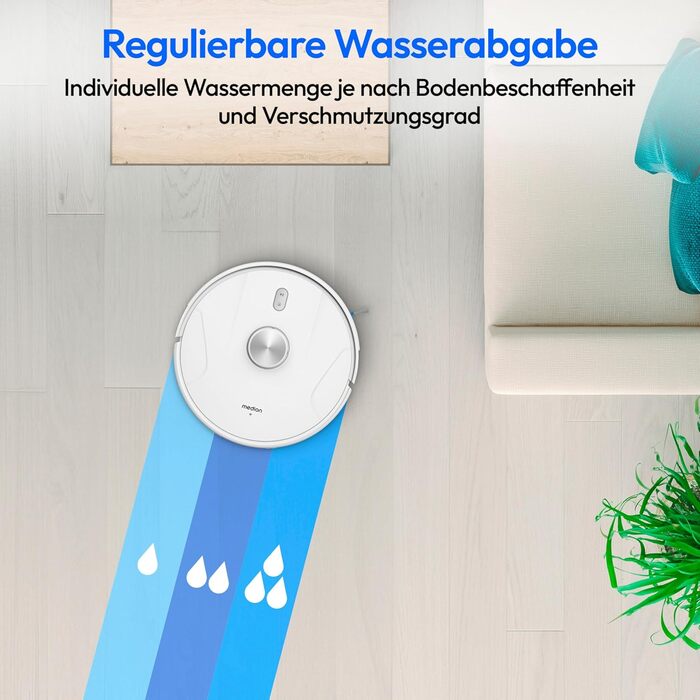 Робот-пилосос MEDION X41SW+ з док-станцією, лазерною навігацією та функцією миття підлоги. Потужність всмоктування 8000Pa, 2-в-1, створення точних карт, зони заборони, підтримка декількох поверхів