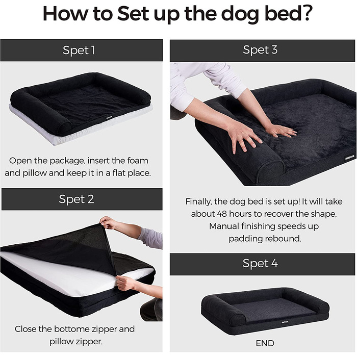 Ортопедичне ліжко для собак HMTOPE, диван для собак, високий бортик, подушка для собак, кошик для собак, знімна і миється, великі собаки і середні собаки, сірого кольору, 106 см (м (91 68 20 см))
