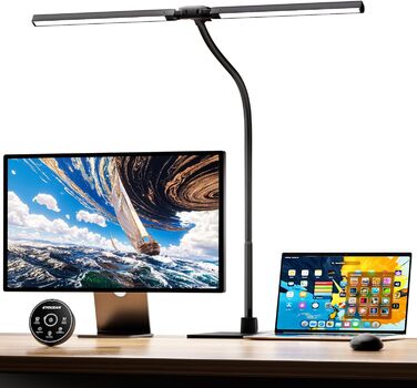 Настільна лампа для дітей з двома головками, захист для очей, 16W, 72см, денне світло, з пультом, регулювання яскравості, з шийкою 