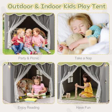 Дитячий намет HOMASIS для гри в приміщенні, ігровий будиночок з килимком, зірками та вікнами, з подвійним занавісом, намет для дівчаток та хлопчиків, намет- tipi (зелений)