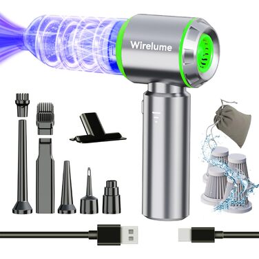 Акумуляторний ручний автомобільний пилосос 4 в 1, бездротовий міні-пилосос 22000 Па, потужний циклонний прибирання, 3 режими потужності, портативний для авто та шерсті тварин (Сріблястий)