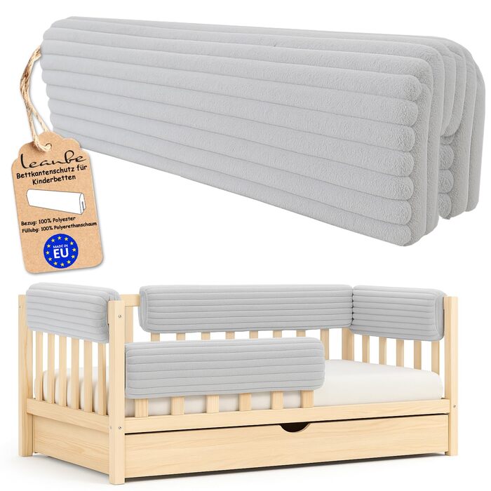 Захист для ліжечка дитячого Bettkantenschutz 90 см, світло-сірий з кордом - бортик-подушка від випадання