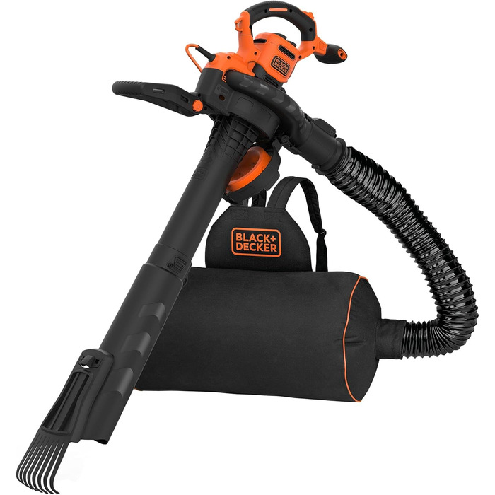 Black+Decker 3-в-1 електропристрій для прибирання листя BEBLV301 (3000 Вт) з подрібнювачем, решетом та мішком-рюкзаком 72л - висока швидкість видуву та регульована потужність всмоктування