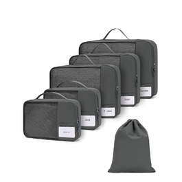 Набір органайзерів для валізи ECOHUB, 6 предметів, дорожні компресійні сумки з ID-тегами з перероблених матеріалів, дихаючі органайзери для подорожей та рюкзака, темно-сірі