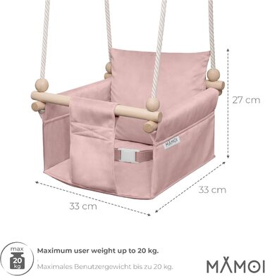 Дитяча гойдалка-крісло MAMOI® для дверей, дерев'яна гойдалка для малюків (Рожева)