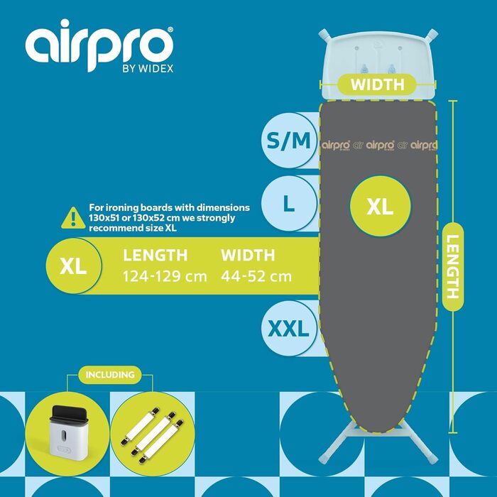 Чохол для прасувальної дошки AIRPRO By Widex XL для парової праски, макс. 125x50 см, швидке прасування, антрацит, 6-