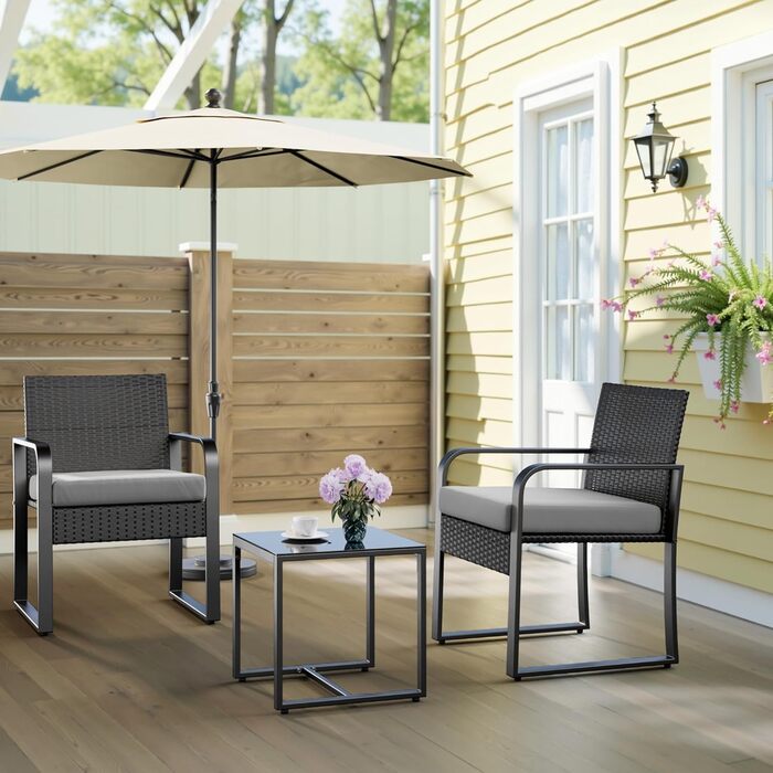 Набір садово-розкішних меблів Bealife з ротангу на 2 особи: для балкона, тераси, внутрішнього двору, саду (сірий)