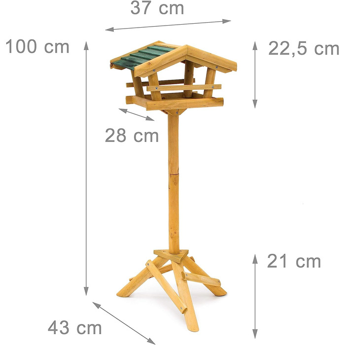 Шпаківня для відпочинку з підставкою HBT 100 x 37 x 43 см Дерев'яний Шпаківня в якості годівниці для Кропивника і сойки шикарна годівниця для птахів і пташина вілла з зеленим дахом, природа