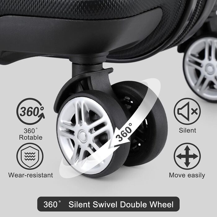 Чемодан KONO 24 дюйми, ABS, з TSA-замком, 4 колеса, 65×44×25.5 см, чорний, 3-частинний набір