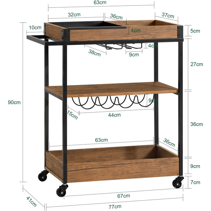 Візок для сервірування SoBuy SVW19-N з 3 полицями, 1 знімний піднос, візок для кухні/бару, натуральний, 77x90x41см