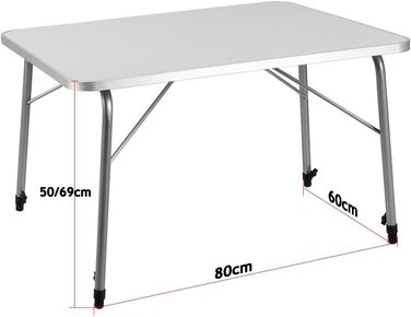 Кемпінговий стіл Casaria Alu Складний регульований по висоті 80 х 54 см Складний легкий розкладний стіл Алюмінієвий садовий стіл Кемпінгові меблі Відкритий