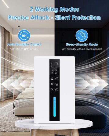 Електричний осушувач повітря з баком для води - 3 швидкості, 2 режими, таймер 48H, авто-стоп, захист від замерзання, для спальні та ванної кімнати (1800 мл)