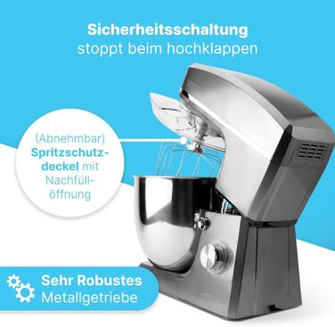 Кухонна машина Clatronic® XXL з великою чашею 10л, потужний 1500W двигун, для замішування та збивання тіста, з кришкою та отвором для підсипання інгредієнтів, модель KM 3765 (Titan)