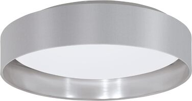 Настільна лампа EGLO Maserlo, текстильна приліжкова лампа на 1 полум'я зі сталі та тканини, колір матовий нікель, сірий, сріблястий, цоколь E27, вкл. вимикач (стельовий світлодіодний світильник Ø 38 см)