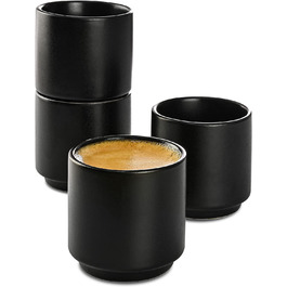 Чорний набір з 4 керамічних чашок для еспресо-Штабельований дизайн-товстостінні - можна мити в посудомийній машині-70 мл