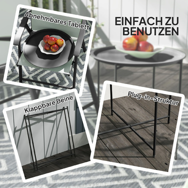Outsunny Side Table Складаний садовий стіл Ø46 x 50 см Круглий стійкий до погодних умов балконний стіл зі складними ніжками столу Кемпінговий стіл Розкладний стіл Журнальний столик для вітальні Офіс Відкритий Закритий чорний