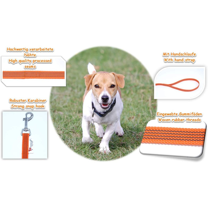 Собачий повідець Twinkys Style, зроблений в Німеччині, гумовий повідець для собак шириною 15 мм для собак вагою до 15 кг - з ремінцем на зап'ясті оранжевого кольору (7,5 метра, Помаранчевий від 15 мм до 15 кг)