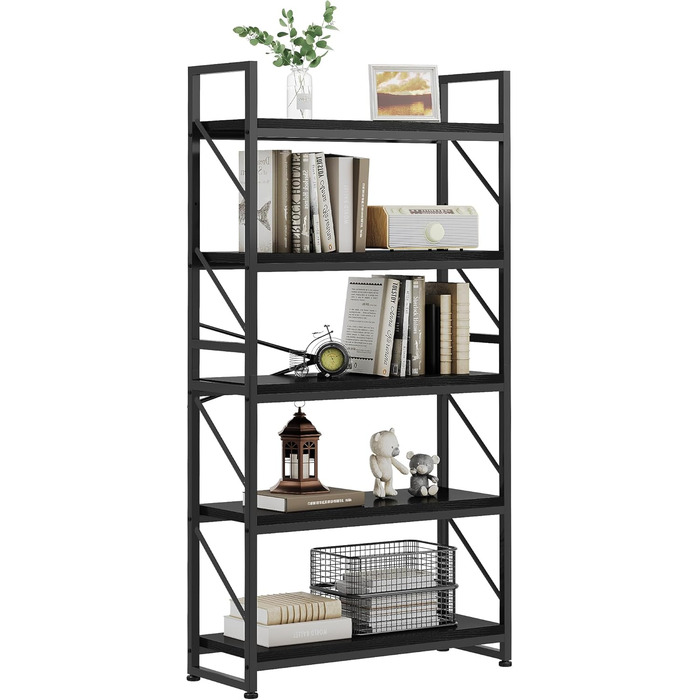 Стильна полиця YITAHOME з 5 ярусами, чорна, 80 x 30 x 158 см | Полиця для книг, вітальня, офіс